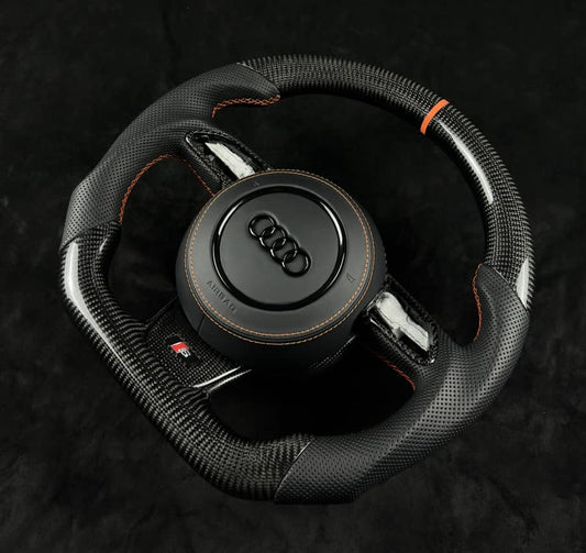B8/C7 Audi Custom Carbon Steering Wheel - V2 Round Airbag (OEM Style & Thickness)